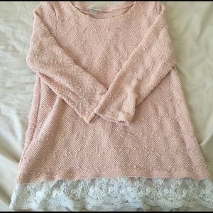 🌸Baby Pink Lace Hem 3/4 Sleeve Top🌸