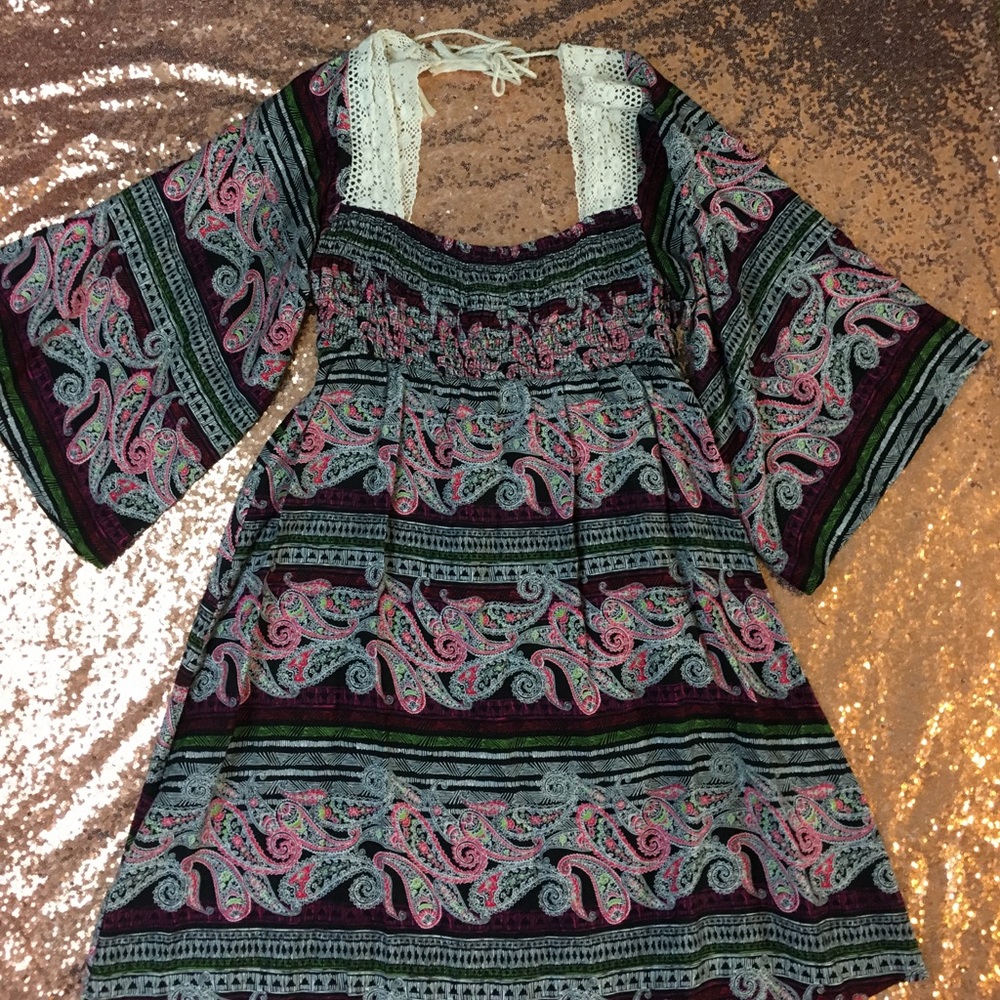 Multi-patterned Peasant Dress