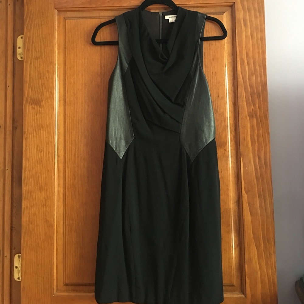 Helmut Lang Leather Side Draped Front Dress