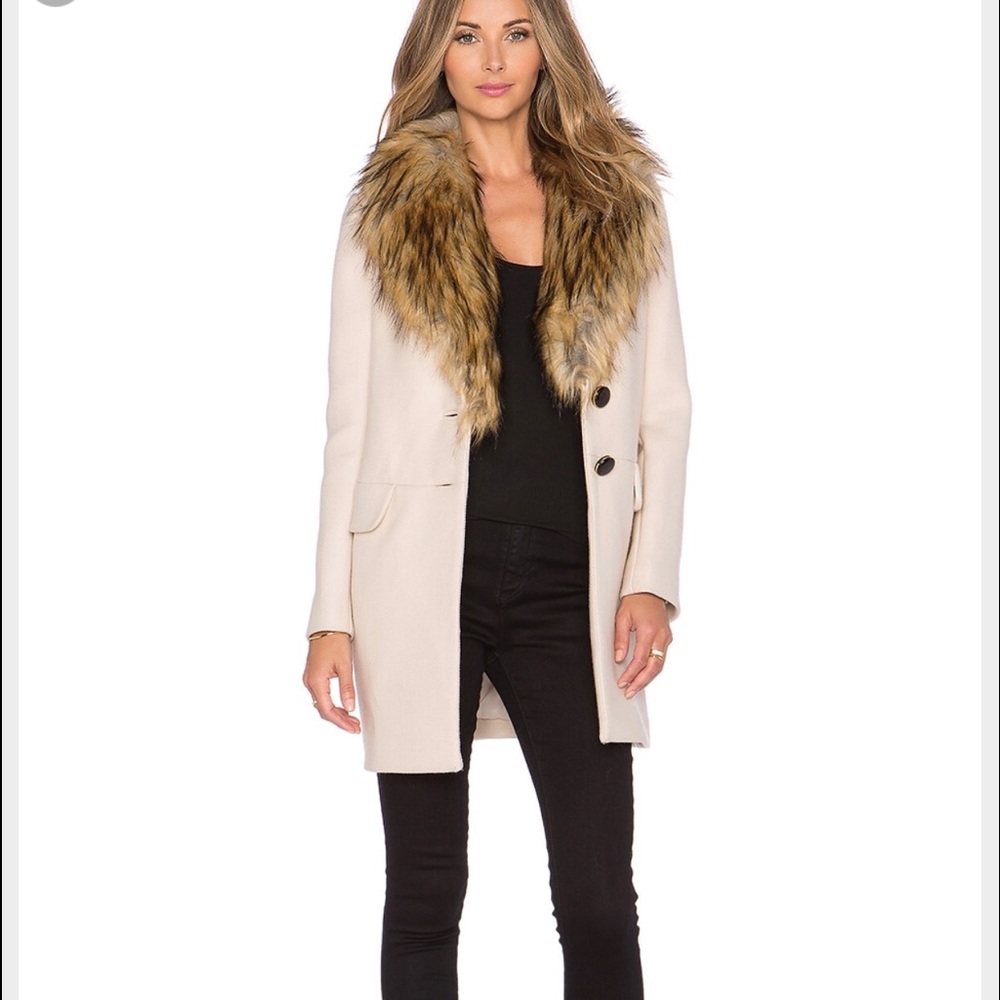 Kate spade a trail pumice faux fur coat size 0
