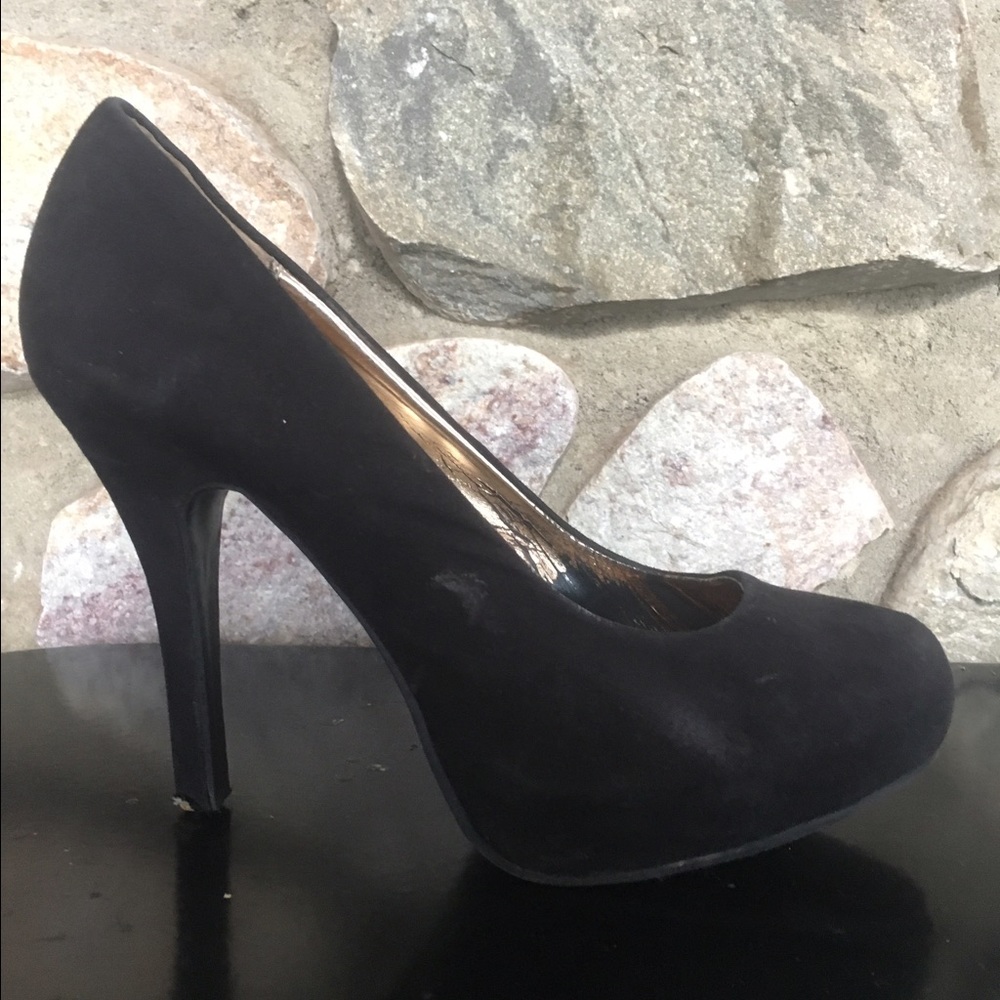 Black Faux Suede Heel