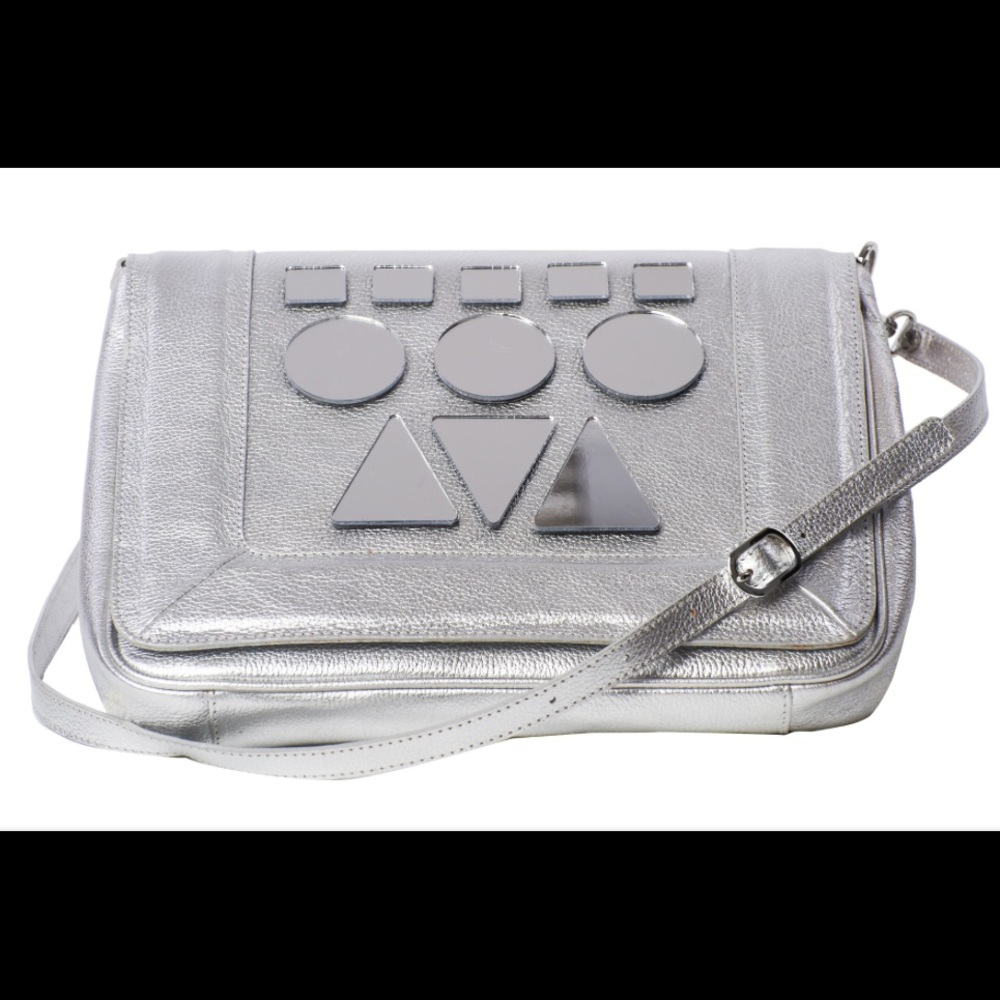 Futuristic silver leather shoulder bag / clutch
