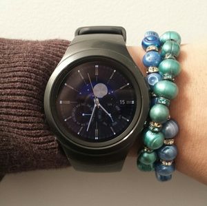 Blue & Green Beaded CZ Bracelet Set