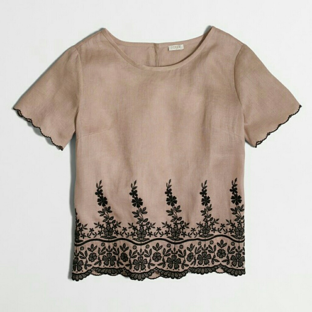 J.Crew Scalloped Embroidered Linen Shirt