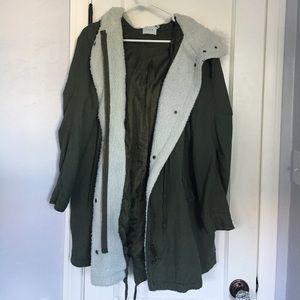 Olive Anorak with faux fur trim