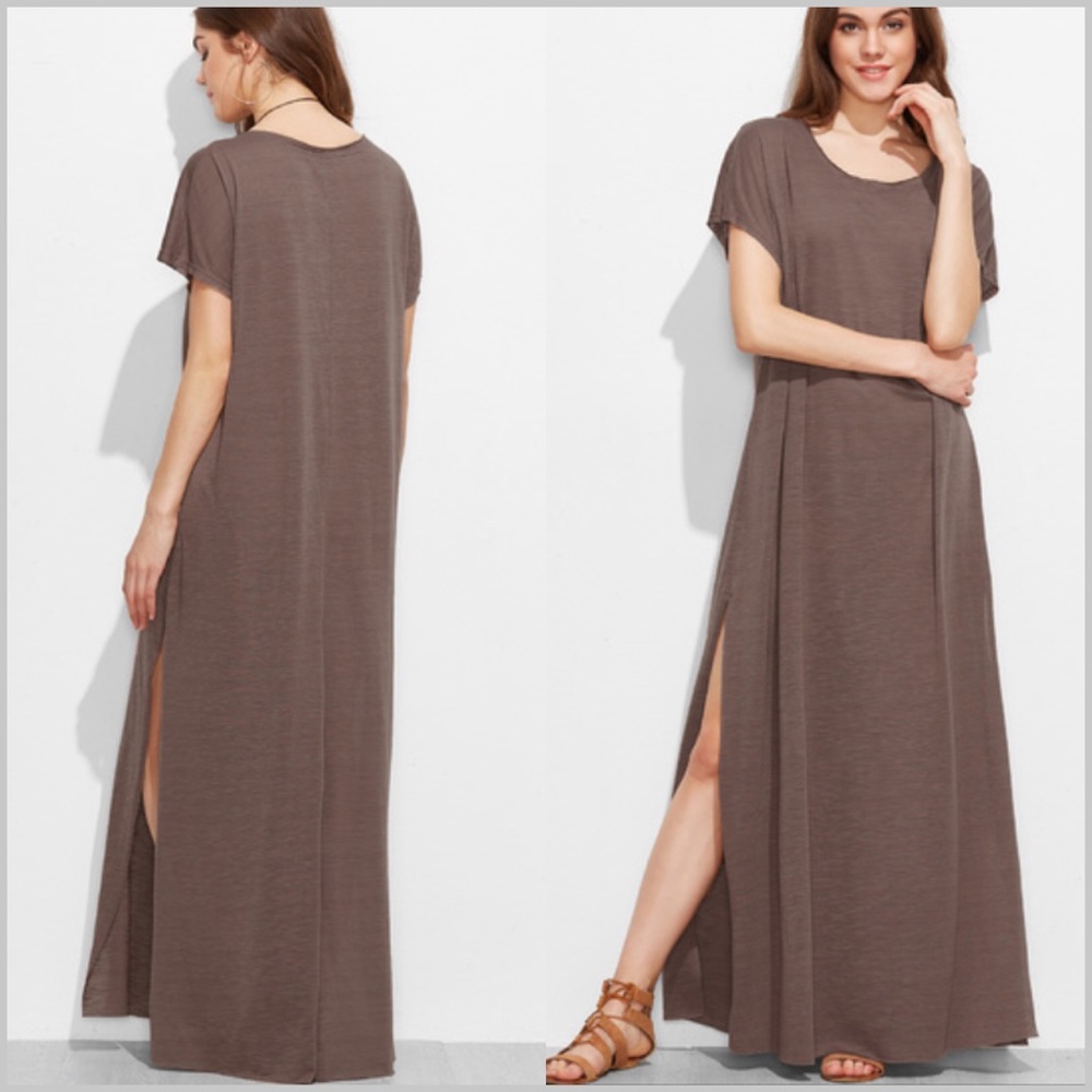 Mocha Loose Fit Tee Maxi Dress - Picture 3 of 3