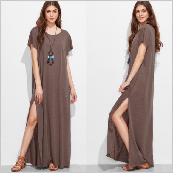 Mocha Loose Fit Tee Maxi Dress - Picture 2 of 3
