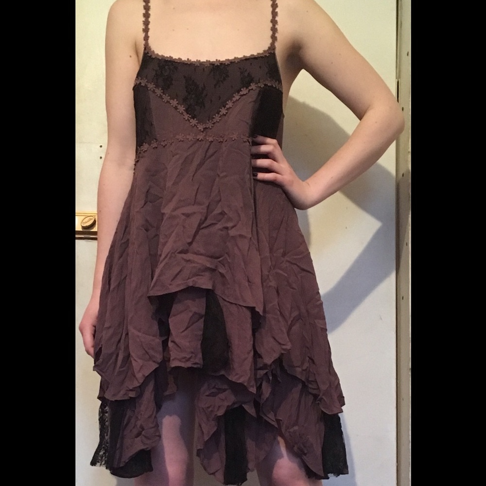 Free People Pieced Lace Slip, mulberry and black