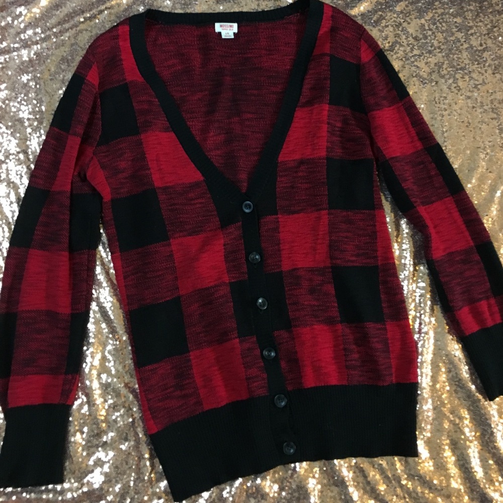 Plaid Red & Black Cardigan