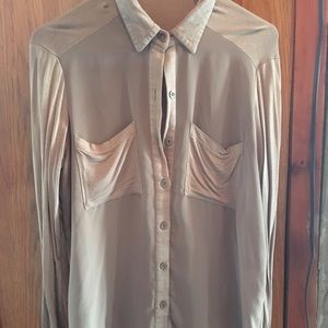 Tan Sheer and Cotton Blend Blouse