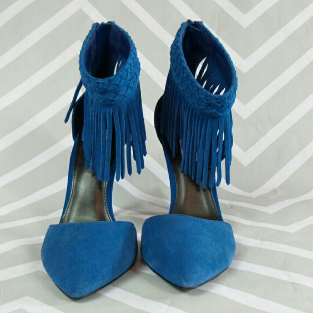 SOLD Steve Madden Melia blue suede fringe heels - Picture 3 of 8
