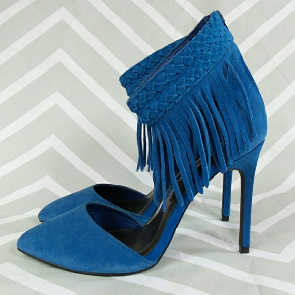 SOLD Steve Madden Melia blue suede fringe heels - Picture 2 of 8