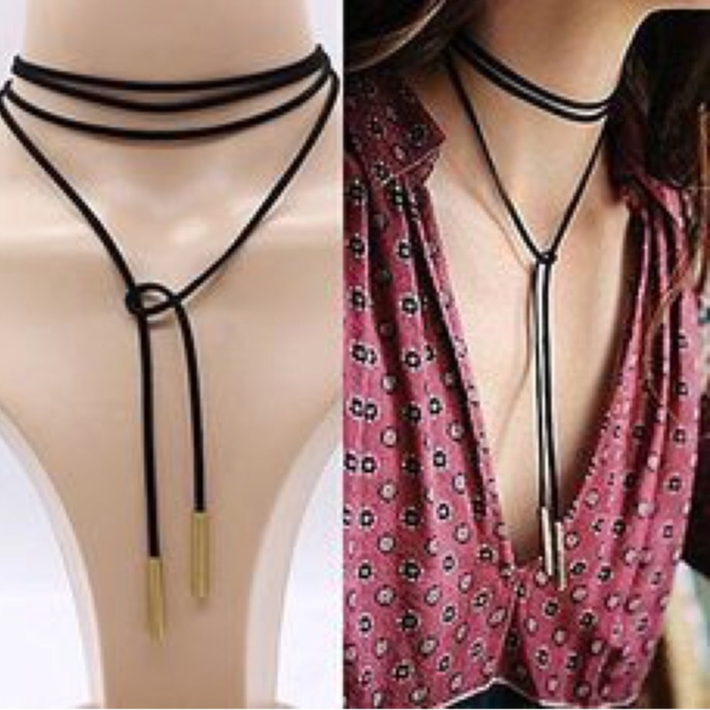 Black leather cord choker ROSE GOLD
