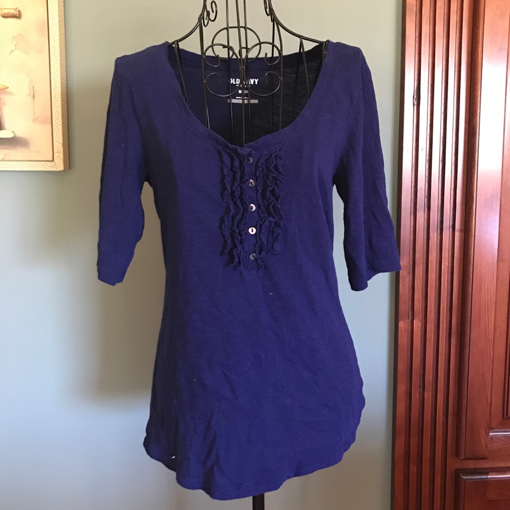 3/4 sleeve ruffle button top