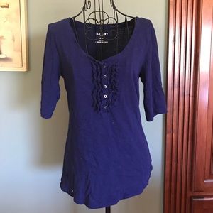 3/4 sleeve ruffle button top