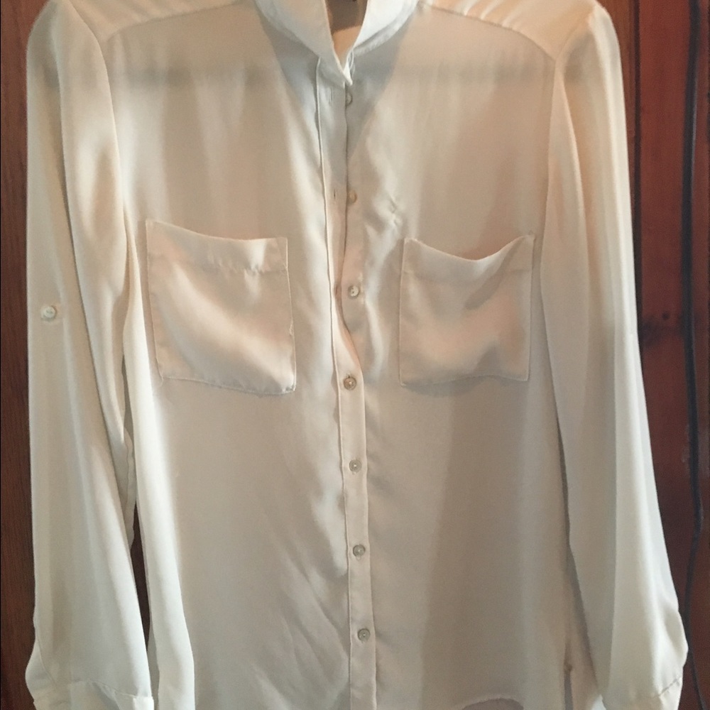 White Sheer Button Down Blouse