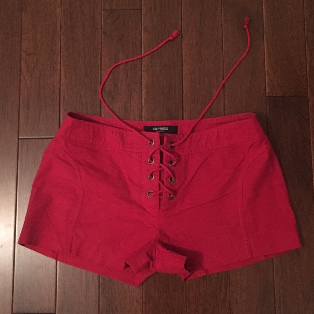 Red lace up shorts