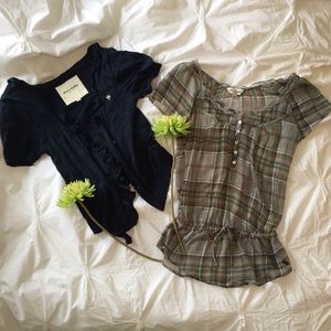 Sheer blouse, navy cardigan