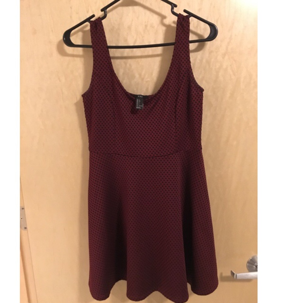 Maroon Skater Dress with Polka Dots