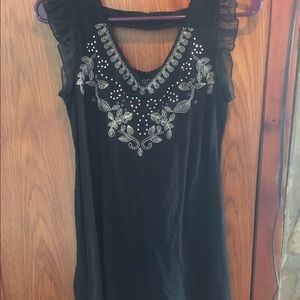 Black cotton tunic with ruffle and sparkle detail