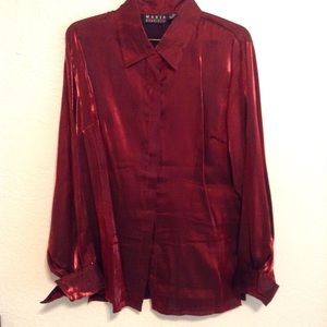 Red button up blouse