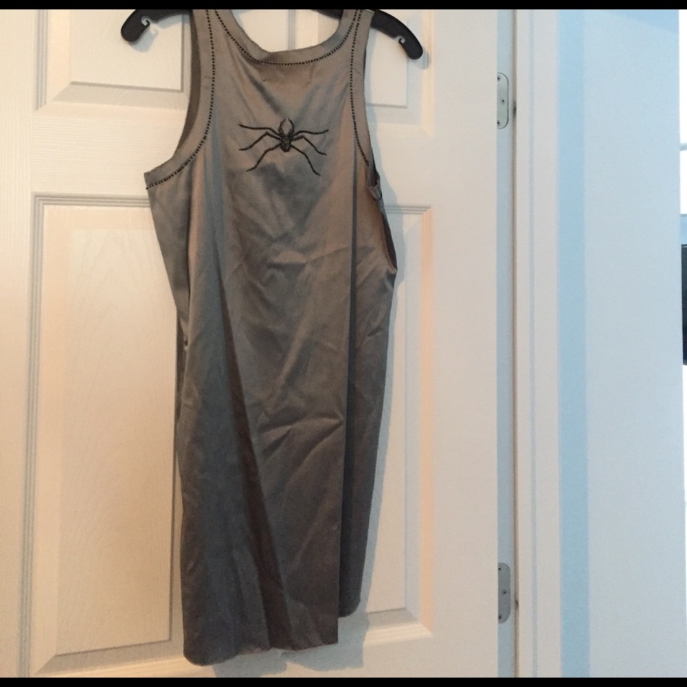 Grey Silk Dress w. Spider Bead