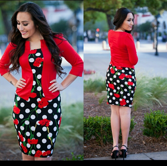Women’s Red Black Polka Dot Dress - Picture 2 of 8