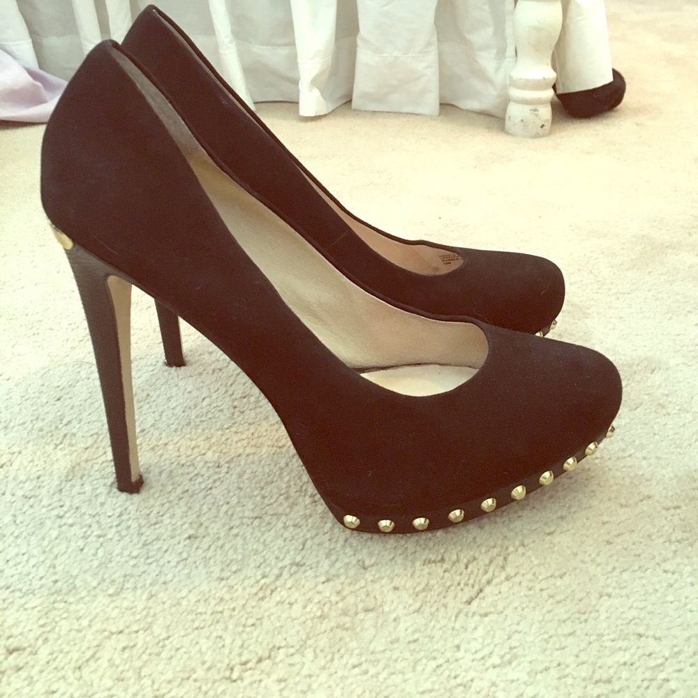 Michael Kors black suede gold studded heels.