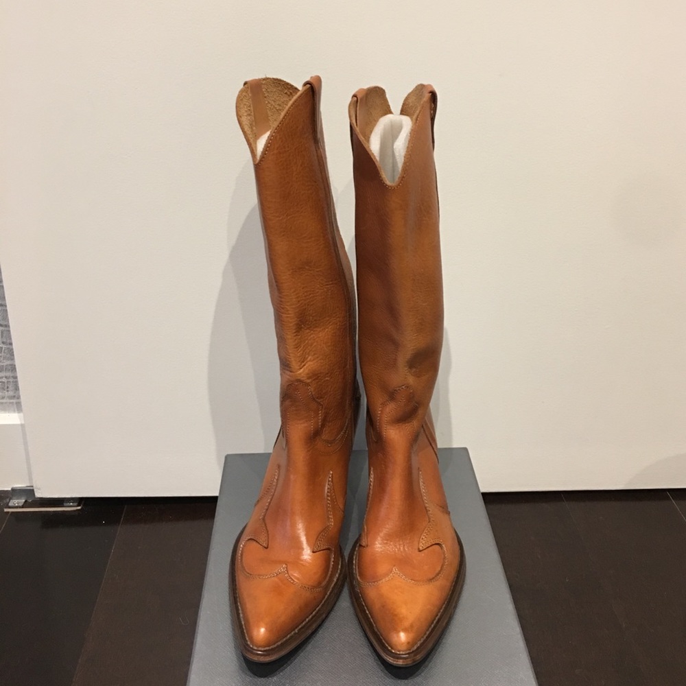 Genuine Italian Leather Cowboy Boots, Size 37