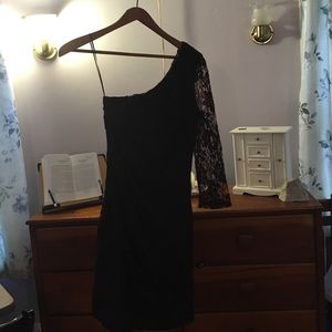 One shoulder lace dress, burgundy