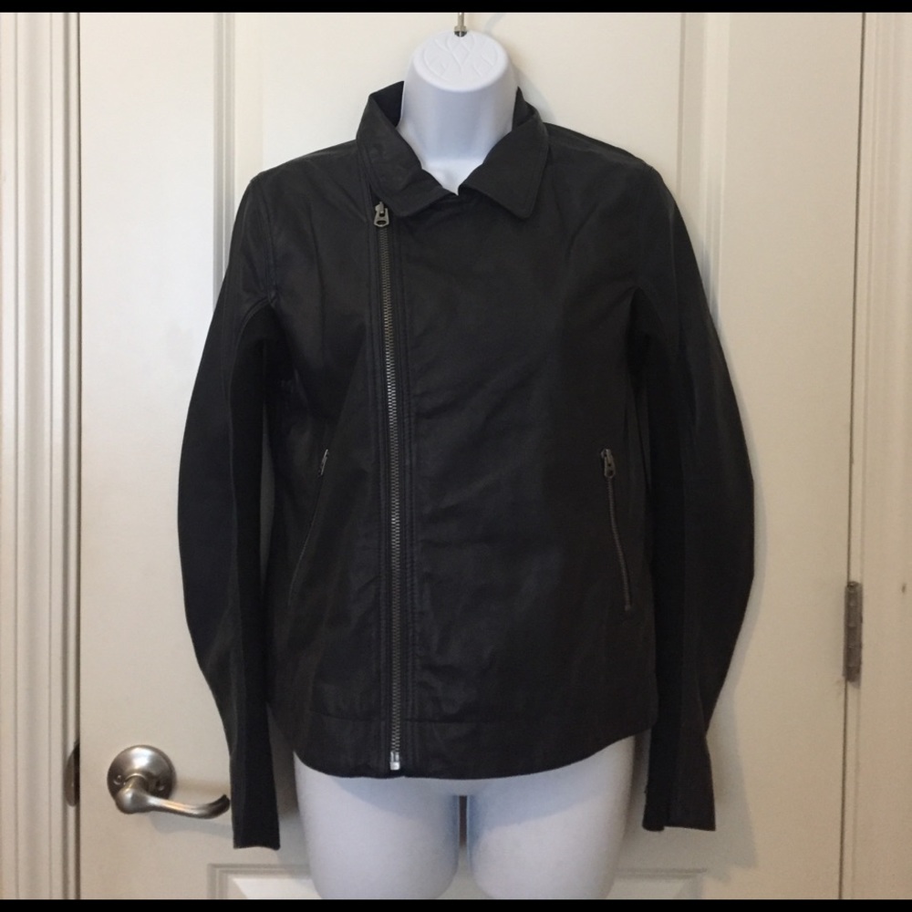 NWT June Leather Jacket (Navy) retails at $685