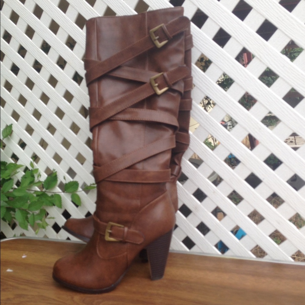 Brown knee high boots