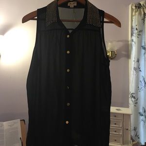 Sleeveless black and gold chiffon top