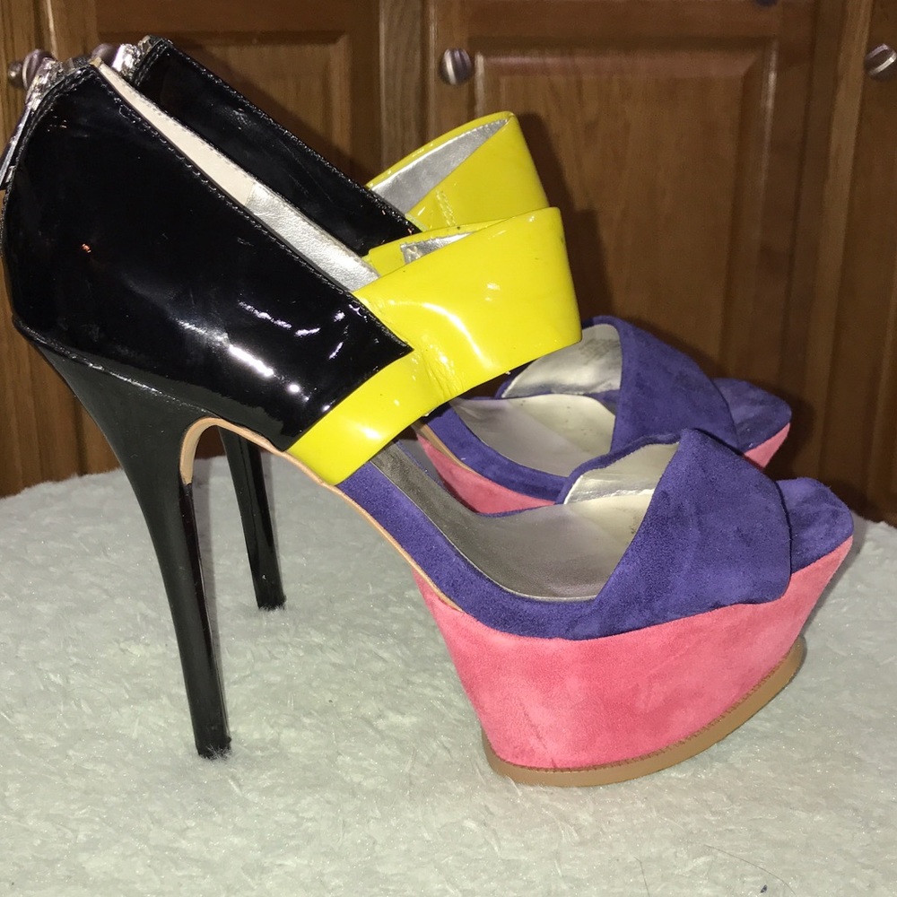 Jessica simpson multi colored neon heels sz 6.5