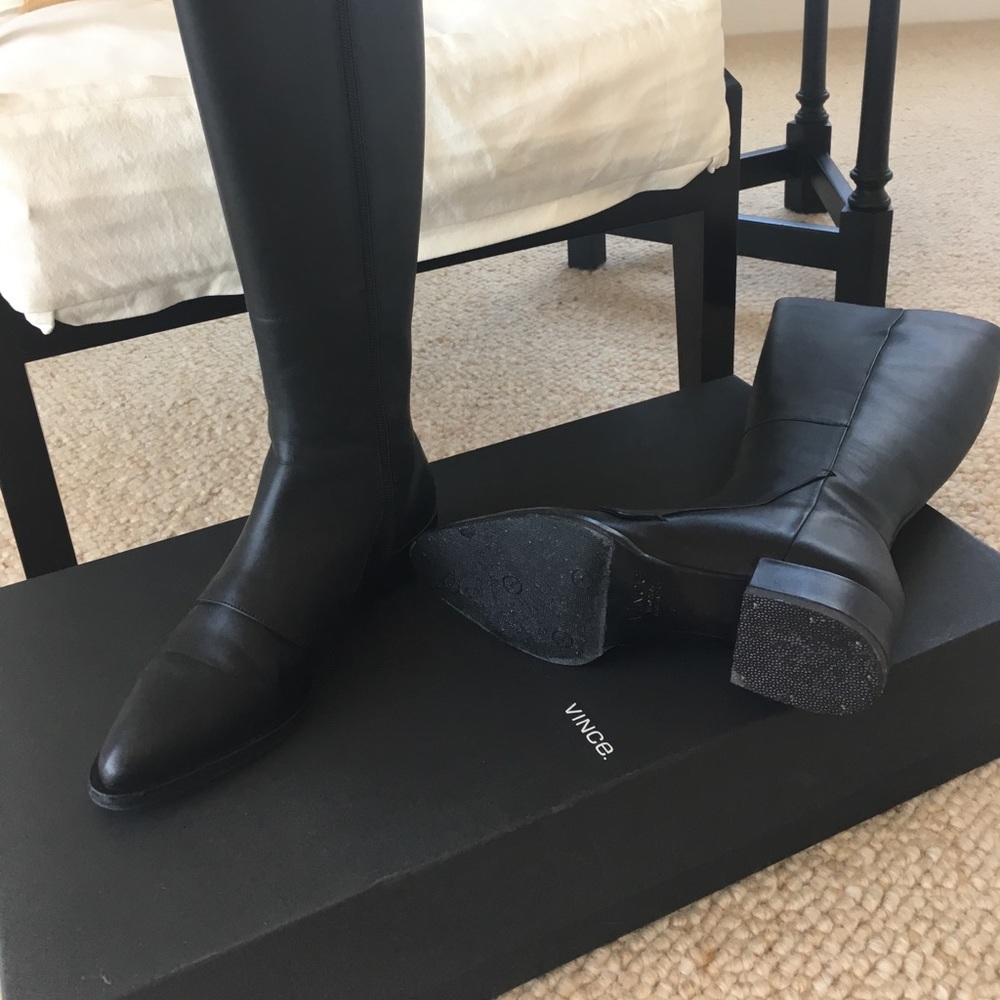 Black Vince leather boot, 17 1/2" tall, size 7 - Picture 2 of 3