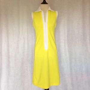 Vtg 70s M Yellow White Collar Shift Tennis Dress