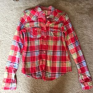 Hollister Pink Multicolored Flannel