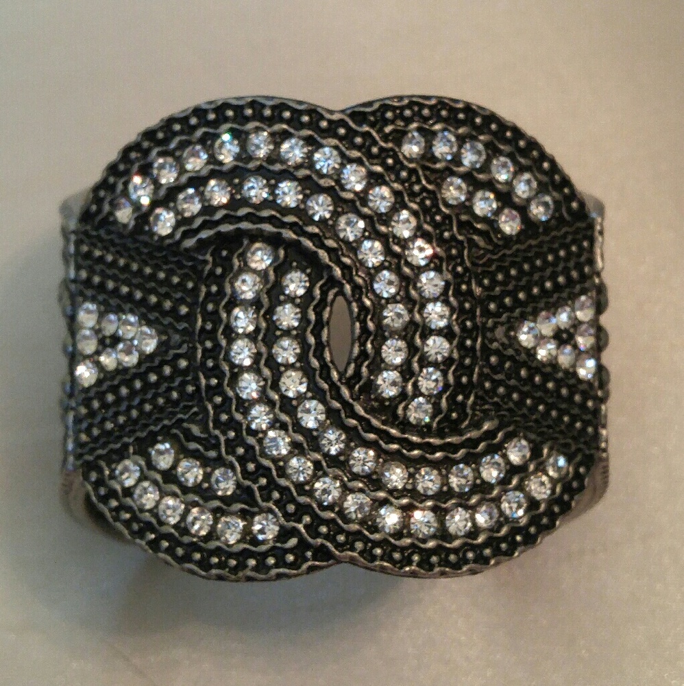 Antiqued Silver and Crystal Cuff Bracelet
