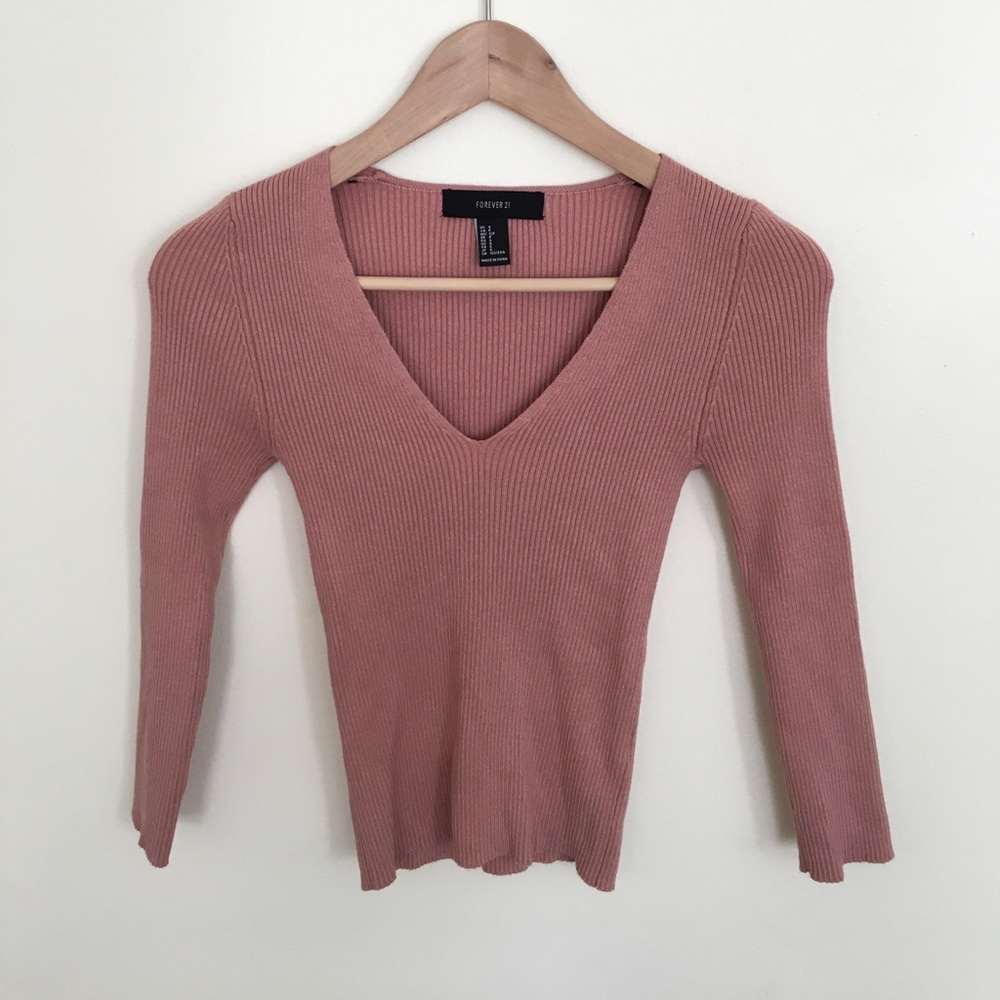 Pink Ribbed Knit Sweater