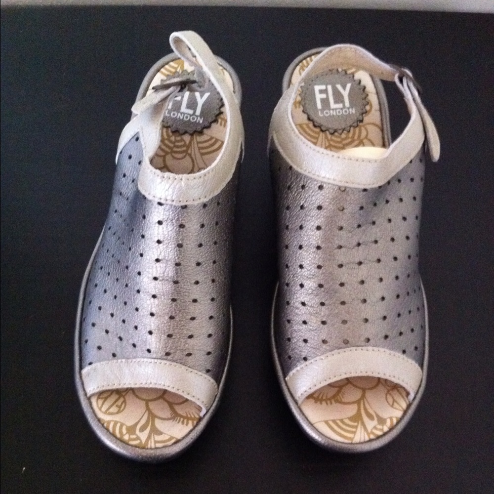 Fly London Leather Perforated Wedges