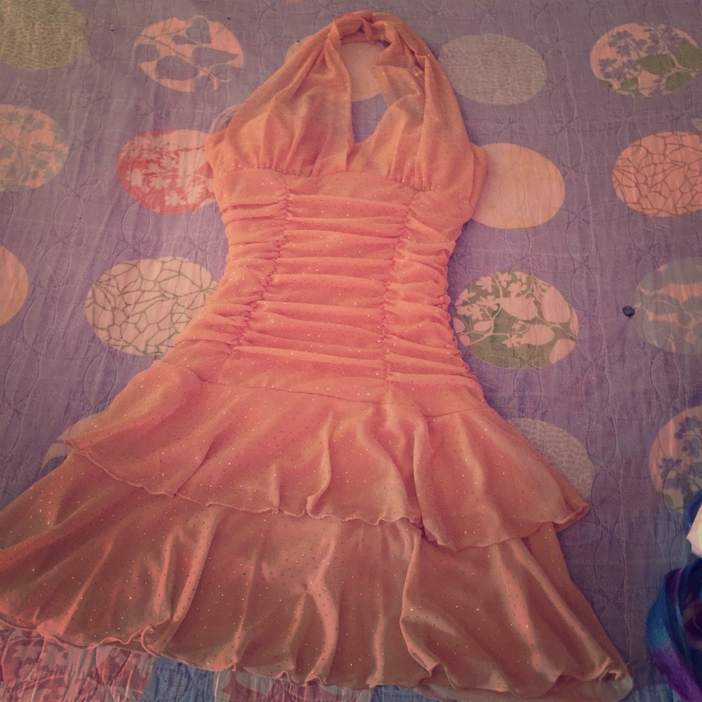 Glitter gold beige ruffle cocktail dress