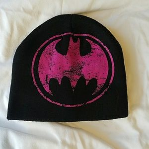 Black beanie with pink Batman logo