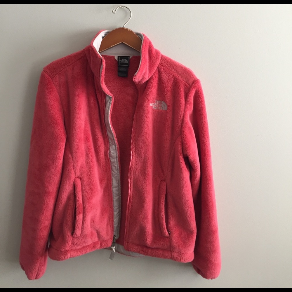 Fuzzy pink North Face jacket