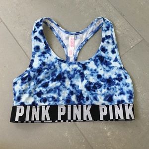 PINK blue tie dye sports bra