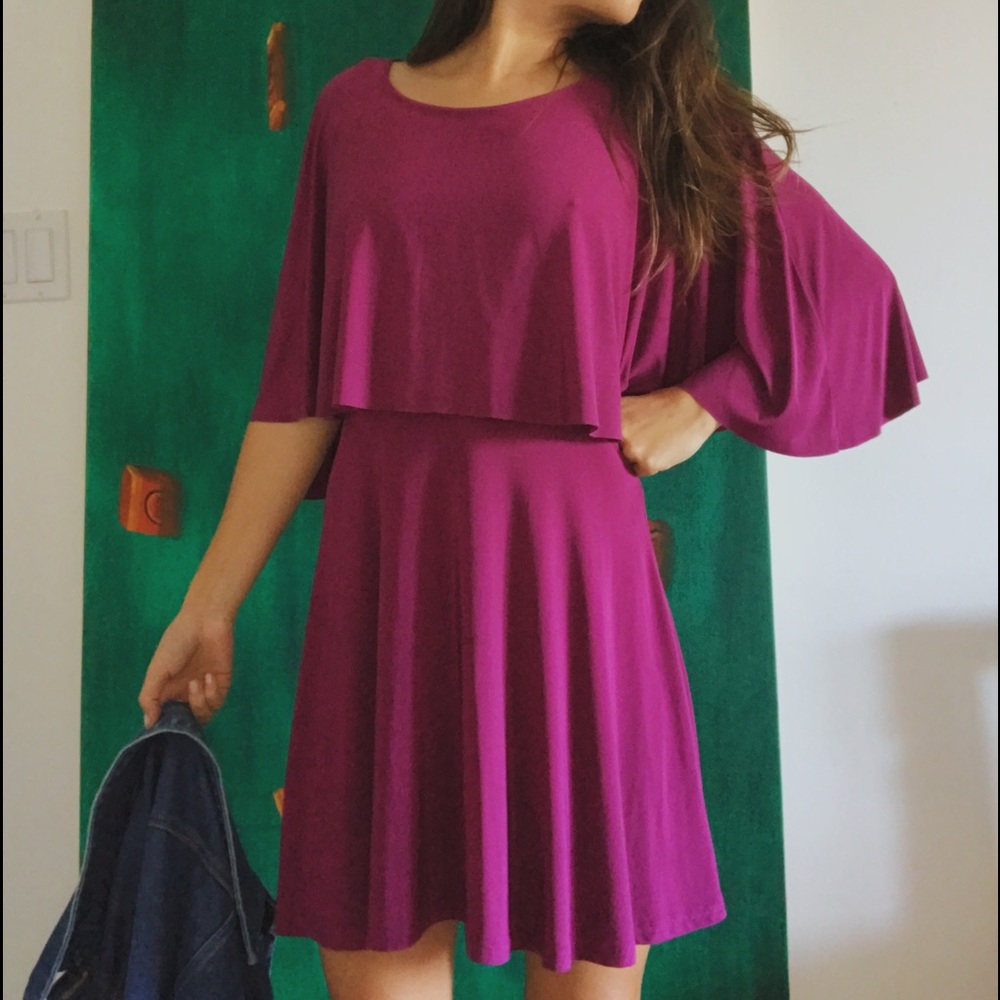 EUC // ASOS Slinky Magenta Cape Dress