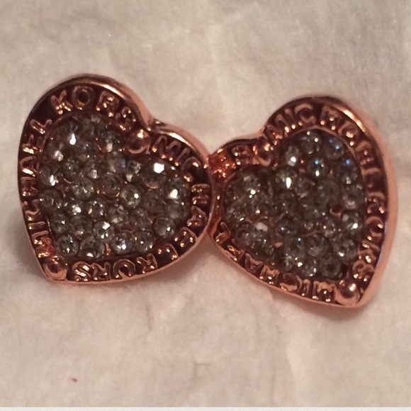 Gold & Crystal Heart MK Designer Earrings - Picture 3 of 3