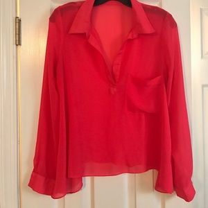 Free People Sheer Coral Blouse
