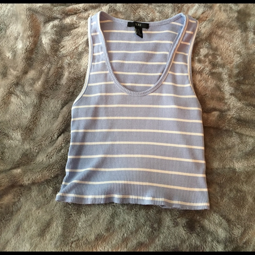 Pastel blue and white striped crop top