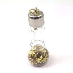 14k White Gold Glass Bottle W/Yellow Gold Pendant
