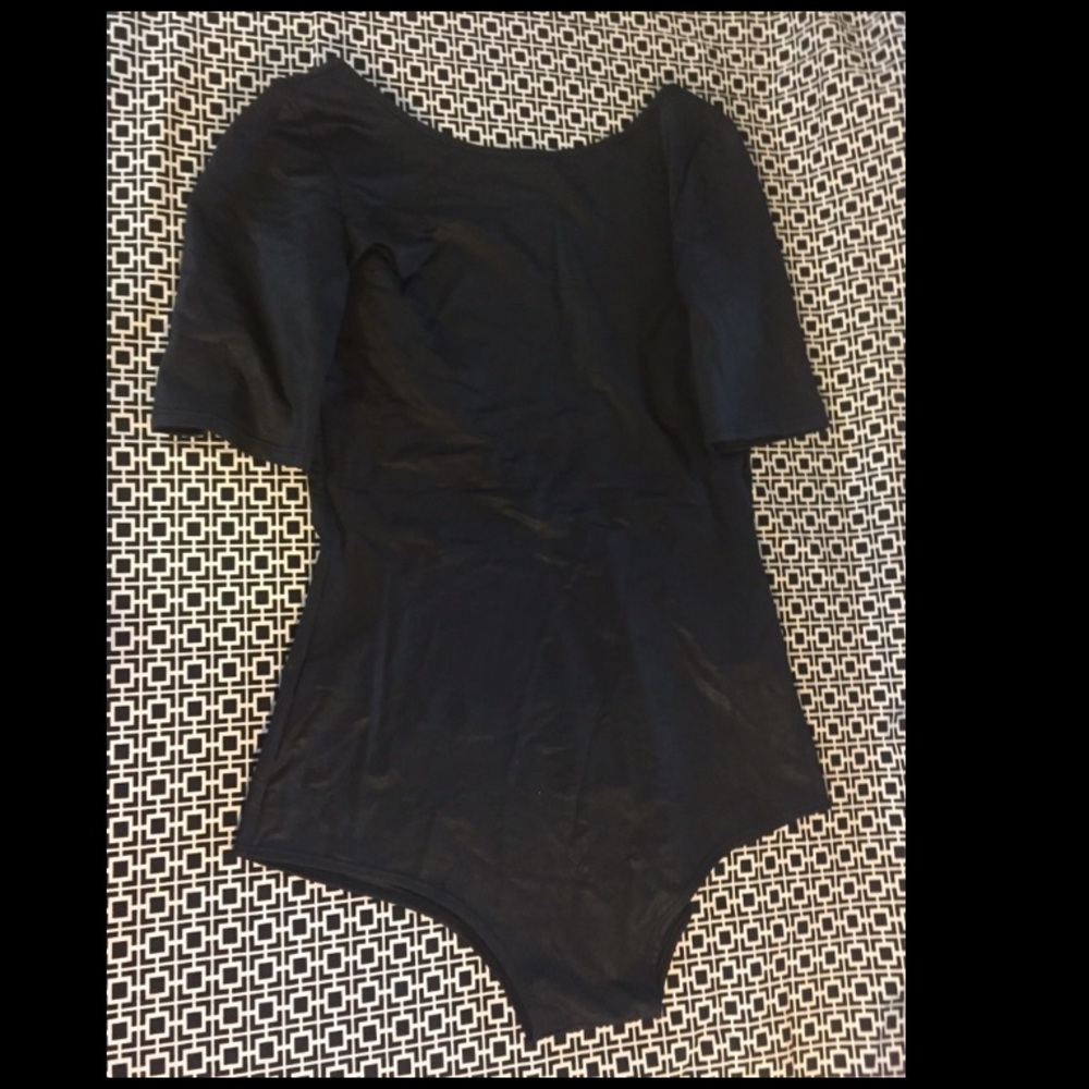 Kova & T Black Faux Leather Open Back Bodysuit